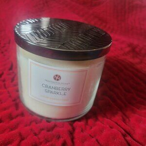Huntington Home Cranberry Sparkle Luxury Scented Candle 14 Oz With Embossed Meta
